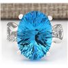 13.90 CTW Natural Blue Topaz And Diamond Ring In18K Solid White Gold