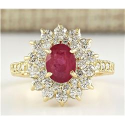 2.80 CTW Natural Ruby And Diamond Ring In 14k Yellow Gold