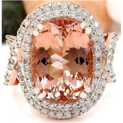 11.51 CTW Natural Morganite 14K Solid Rose Gold Diamond Ring