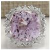 18.62 CTW Natural Kunzite And Diamond Ring 14K Solid White Gold