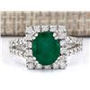 2.89 CTW Natural Emerald And Diamond Ring In 14k White Gold