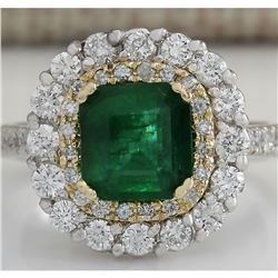 2.88CTW Natural Emerald And Diamond Ring 14K Solid Two-Tone Gold