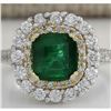 Image 1 : 2.88CTW Natural Emerald And Diamond Ring 14K Solid Two-Tone Gold