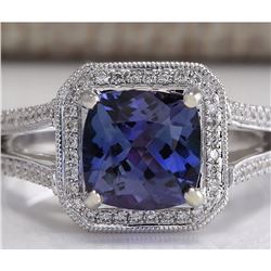 3.67CTW Natural Blue Tanzanite And Diamond Ring In 14K Solid White Gold