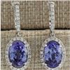 12.15 CTW Natural Tanzanite And Diamond Earrings 18K Solid White Gold