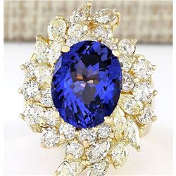 10.73 CTW Natural Tanzanite And Diamond Ring In 18K Yellow Gold