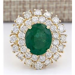 6.65 CTW Natural Emerald And Diamond Ring In 14k Yellow Gold