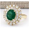 Image 2 : 6.65 CTW Natural Emerald And Diamond Ring In 14k Yellow Gold