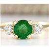 Image 1 : 0.70 CTW Natural Emerald And Diamond Ring In 14k Yellow Gold