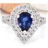 2.95 CTW Natural Sapphire 14K Solid White Gold Diamond Ring