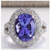 9.85 CTW Natural Blue Tanzanite And Diamond Ring 14K Solid White Gold