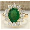 Image 1 : 3.34 CTW Natural Emerald And Diamond Ring In 18K Yellow Gold