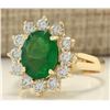 Image 2 : 3.34 CTW Natural Emerald And Diamond Ring In 18K Yellow Gold