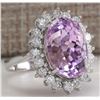 Image 2 : 11.03 CTW Natural Pink Kunzite And Diamond Ring In 14K White Gold
