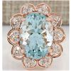 Image 1 : 8.16 CTW Natural Aquamarine And Diamond Ring In 18K Rose Gold