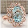 Image 2 : 8.16 CTW Natural Aquamarine And Diamond Ring In 18K Rose Gold
