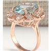 Image 3 : 8.16 CTW Natural Aquamarine And Diamond Ring In 18K Rose Gold