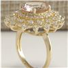 Image 3 : 6.33 CTW Natural Peach Morganite And Diamond Ring In 14K Solid Yellow Gold