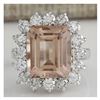 Image 1 : 7.92 CTW Natural Peach Morganite And Diamond Ring In 18K Solid White Gold