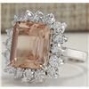 Image 2 : 7.92 CTW Natural Peach Morganite And Diamond Ring In 18K Solid White Gold