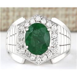 4.63 CTW Natural Emerald And Diamond Ring In 14k White Gold