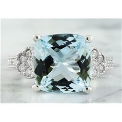 6.45 CTW Aquamarine 18K White Gold Diamond Ring