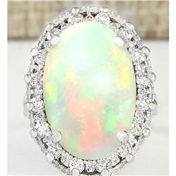 5.54 CTW Natural Opal And Diamond Ring In 18K White Gold