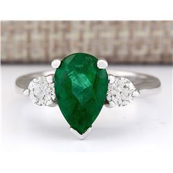 3.03 CTW Natural Emerald And Diamond Ring In 18K White Gold