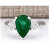 Image 1 : 3.03 CTW Natural Emerald And Diamond Ring In 18K White Gold