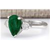Image 2 : 3.03 CTW Natural Emerald And Diamond Ring In 18K White Gold