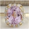 Image 1 : 8.06 CTW Natural Kunzite And Diamond Ring 18K Solid Yellow Gold