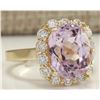Image 2 : 8.06 CTW Natural Kunzite And Diamond Ring 18K Solid Yellow Gold