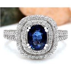 2.26 CTW Natural Sapphire 18K Solid White Gold Diamond Ring