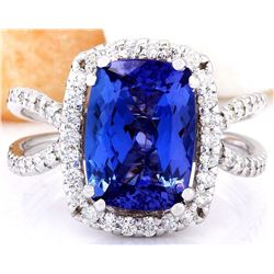 4.88 CTW Natural Tanzanite 14K Solid White Gold Diamond Ring