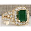 Image 2 : 3.60 CTW Natural Emerald And Diamond Ring In 18K Solid Yellow Gold