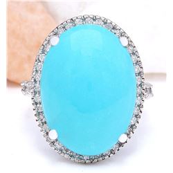 19.72 CTW Natural Turquoise 18K Solid White Gold Diamond Ring