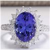 Image 1 : 5.08 CTW Natural Blue Tanzanite And Diamond Ring In 18K White Gold