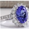 Image 2 : 5.08 CTW Natural Blue Tanzanite And Diamond Ring In 18K White Gold
