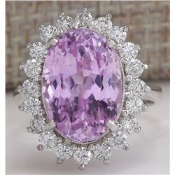11.03 CTW Natural Pink Kunzite And Diamond Ring In 18K White Gold