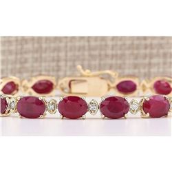 28.58 CTW Natural Red Ruby And Diamond Bracelet In 14k Yellow Gold