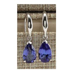 3.88 CTW Natural Tanzanite Earrings In 18K Solid White Gold