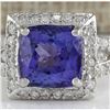 Image 1 : 9.10 CTW Natural Blue Tanzanite And Diamond Ring 18K Solid White Gold