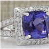 Image 2 : 9.10 CTW Natural Blue Tanzanite And Diamond Ring 18K Solid White Gold
