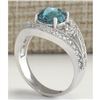 Image 3 : 4.16 CTW Natural Blue Zircon And Diamond Ring 14K Solid White Gold