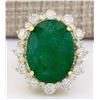 Image 1 : 18.59 CTW Natural Emerald And Diamond Ring In 18K Yellow Gold
