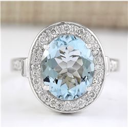 3.95 CTW Natural Aquamarine And Diamond Ring In 18K White Gold