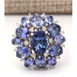 5.90 CTW Natural Tanzanite And Diamond Ring In 18K White Gold