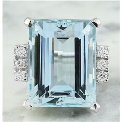 19.61 CTW Aquamarine 18K White Gold Diamond Ring