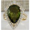 Image 1 : 7.48 CTW Natural Green Tourmaline And Diamond Ring In 18K Yellow Gold