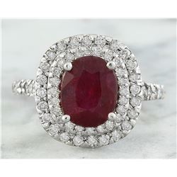 3.88 CTW Ruby 18K White Gold Diamond Ring